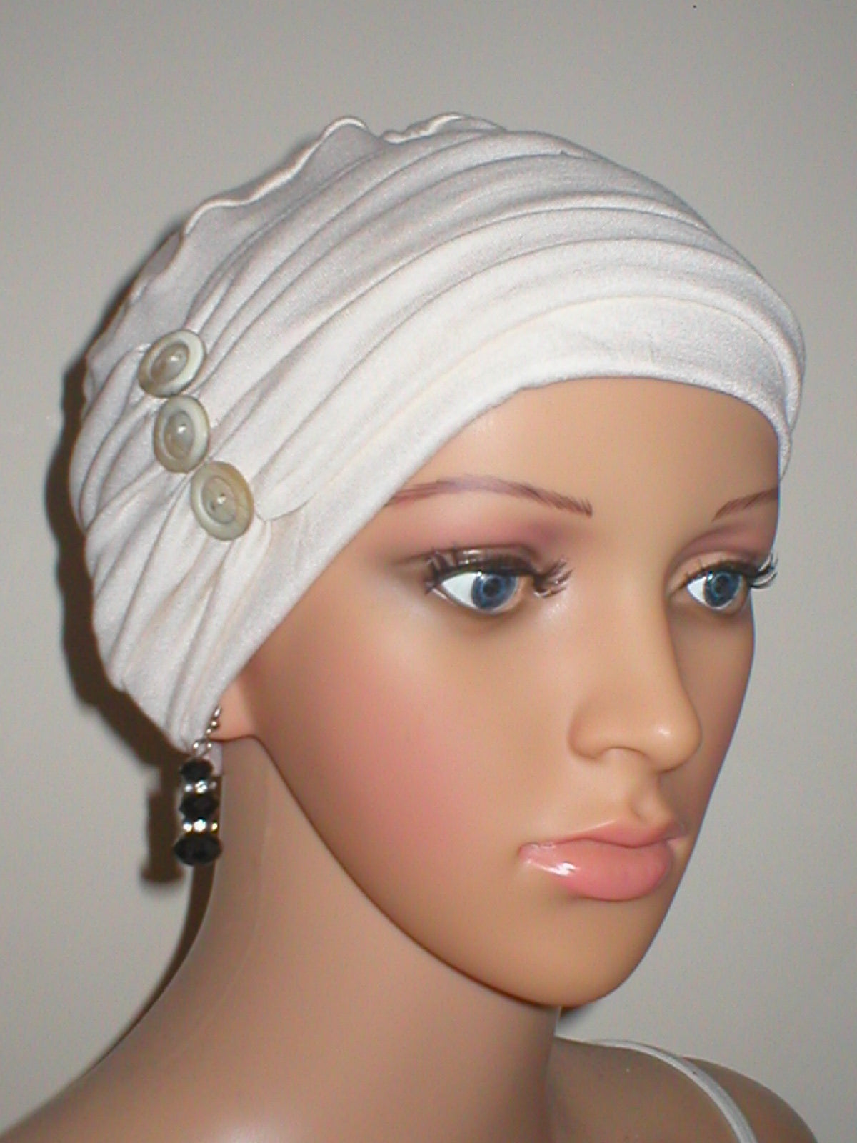 soft breathable comfortable chemo hat and removable twist headband - Full coverage chemo headwear for cancer hairloss or Alopecia - Billie cream