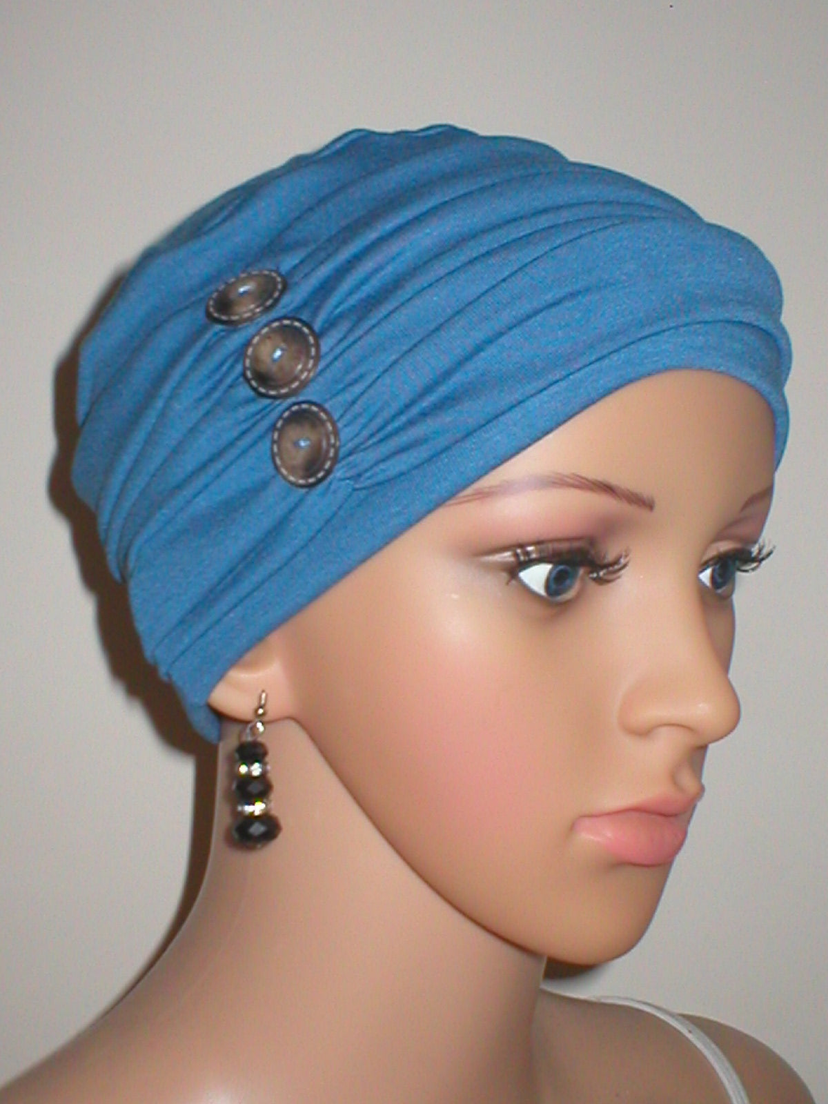 soft breathable comfortable chemo hat and removable twist headband - Full coverage chemo headwear for cancer hairloss or Alopecia - Billie denim