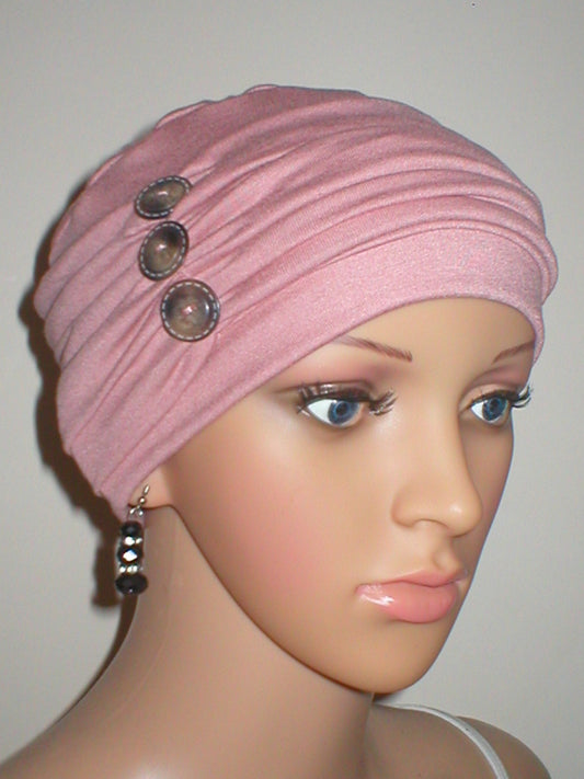 soft breathable comfortable chemo hat and removable twist headband - Full coverage chemo headwear for cancer hairloss or Alopecia - Billie dusky