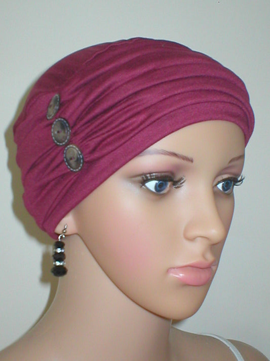 soft breathable comfortable chemo hat and removable twist headband - Full coverage chemo headwear for cancer hairloss or Alopecia - Billie wine