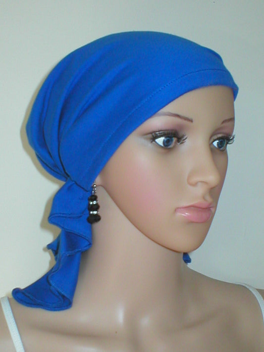 Cotton jersey elasticated chemo bandana/ pre tied chemo scarf - Lizzie Royal blue