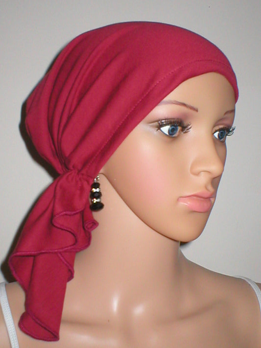 Cotton jersey elasticated chemo bandana/ pre tied chemo scarf - Lizzie maroon