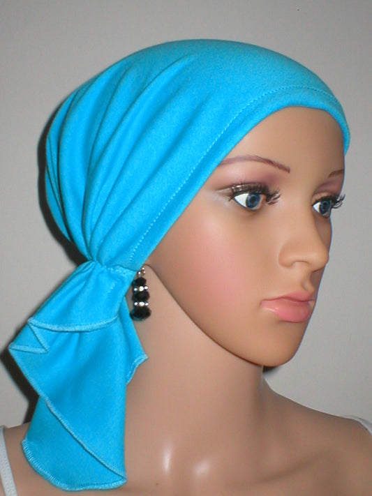 Cotton jersey elasticated chemo bandana/ pre tied chemo scarf - Lizzie turquoise