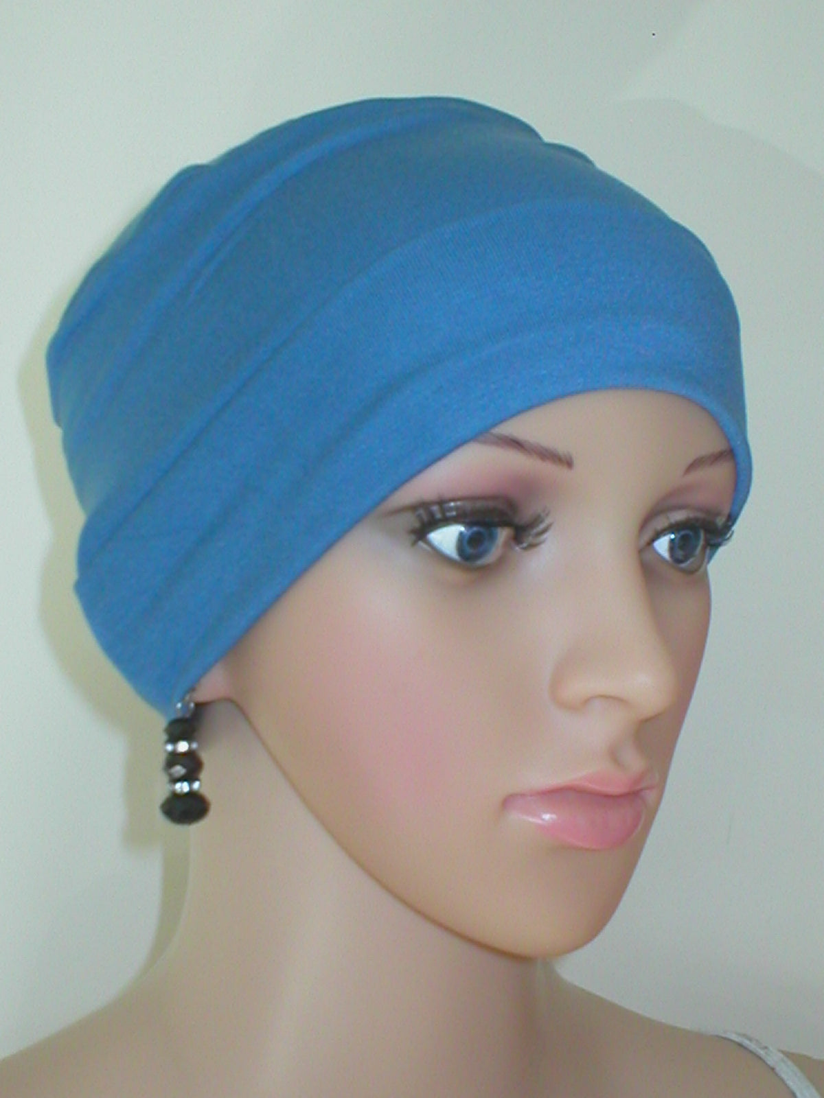 Soft comfortable base chemo hats for hair loss and alopecia - Olivia denim