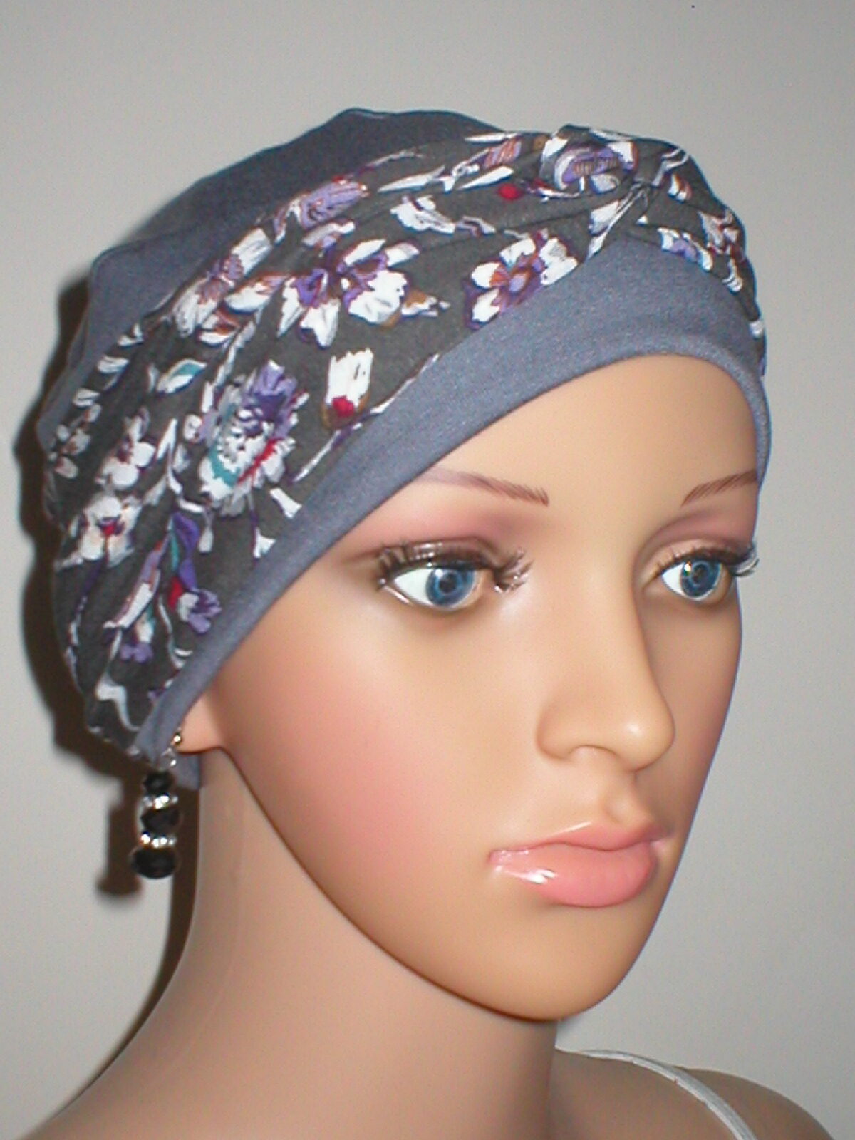 Soft breathable comfortable chemo hat and removable twist headband - Full coverage for cancer hairloss/Alopecia - Tina grey regency