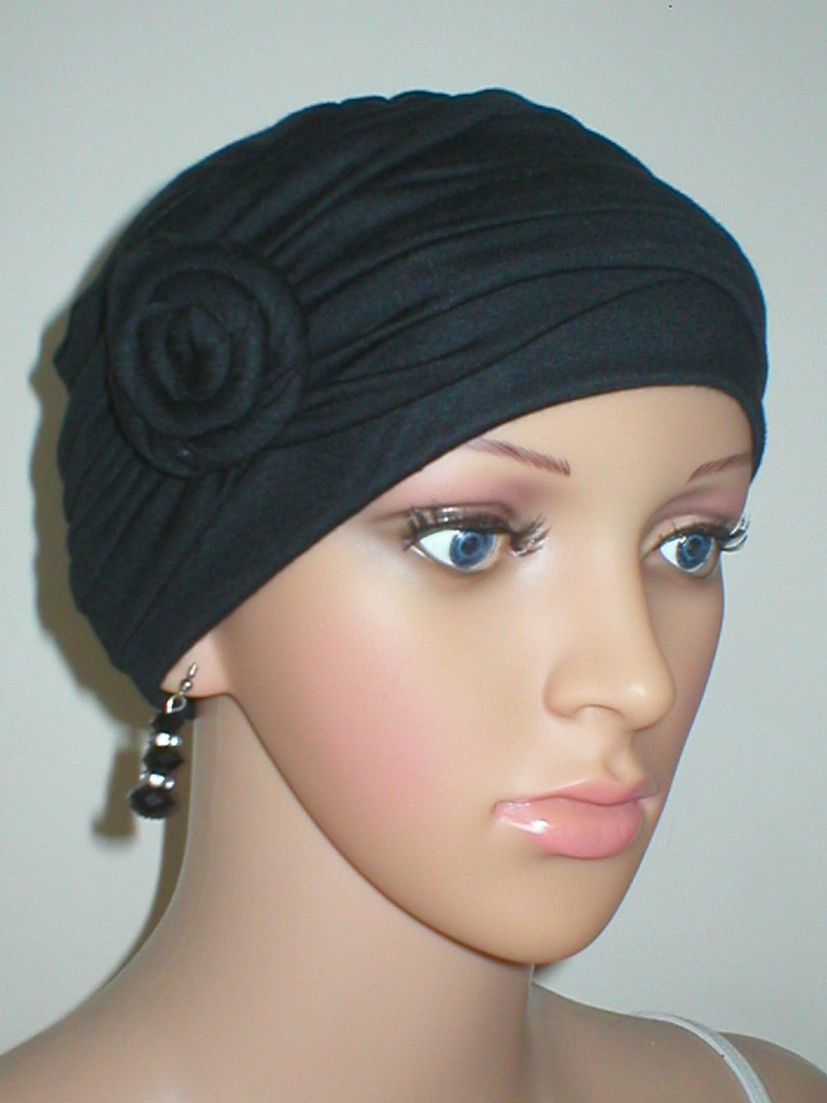 Soft breathable comfortable chemo hat and removable rose headband - Full coverage chemo headwear for cancer hairloss or Alopecia - Rosie black