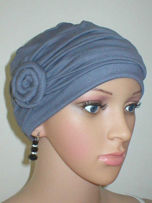 Soft breathable comfortable chemo hat and removable rose headband - Full coverage cancer headwear for hair loss  - Rosie dark grey