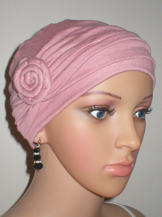 Soft breathable comfortable chemo hat and removable twist headband - Full coverage chemo headwear for cancer hairloss or Alopecia - Rosie dusky