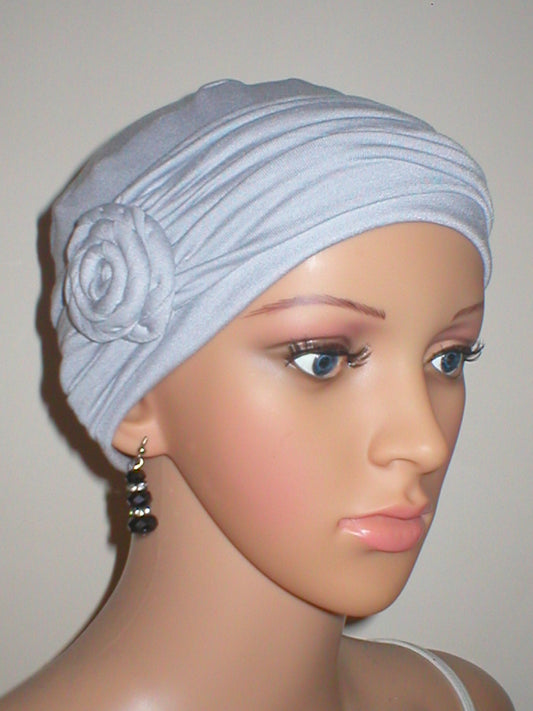 Soft breathable comfortable chemo hat and removable twist headband - Full coverage chemo headwear for cancer hairloss or Alopecia - Rosie silver