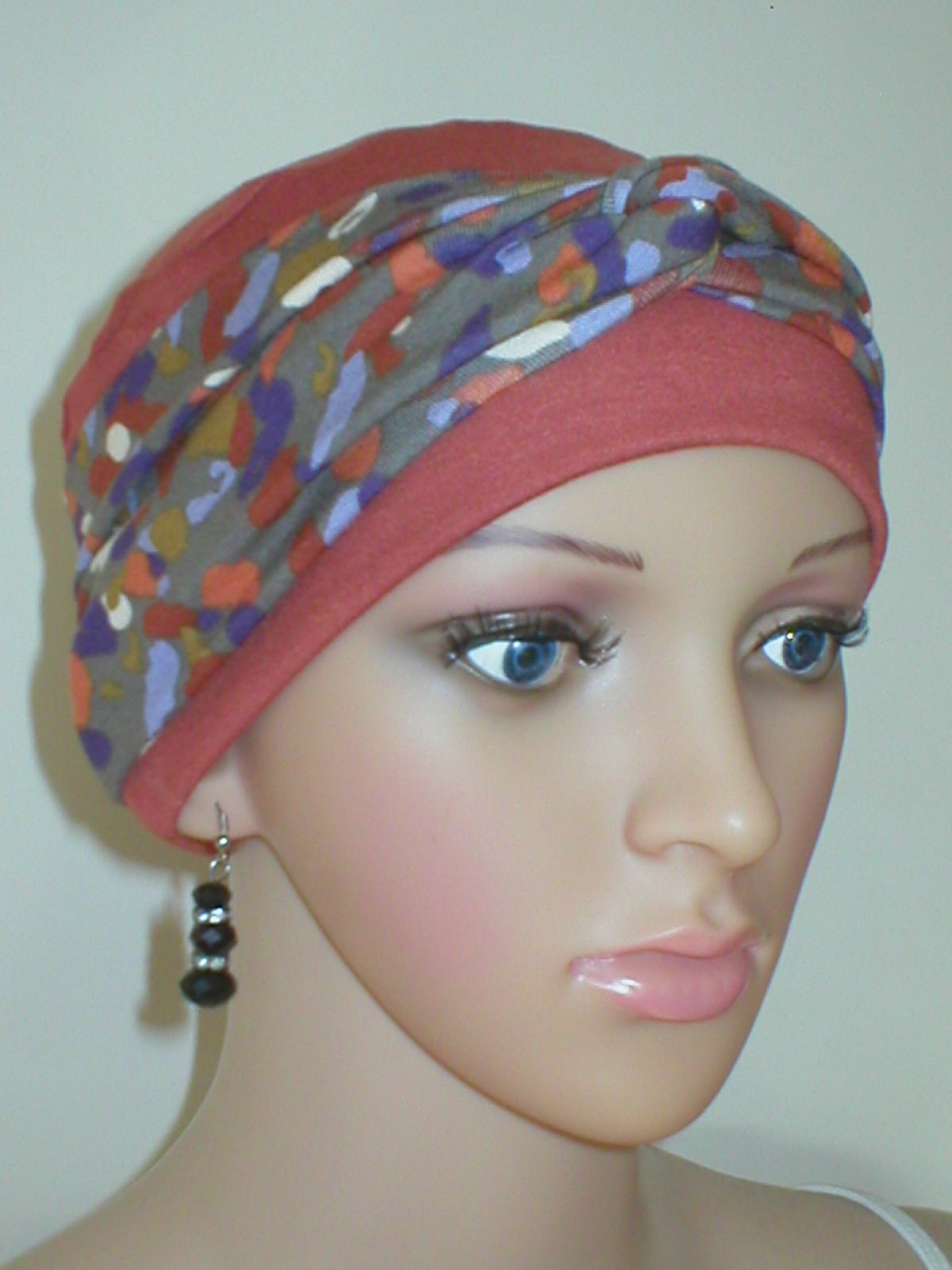 Soft breathable comfortable chemo hat and removable twist headband - Full coverage for cancer hairloss or Alopecia - Tina Copper autumn palette