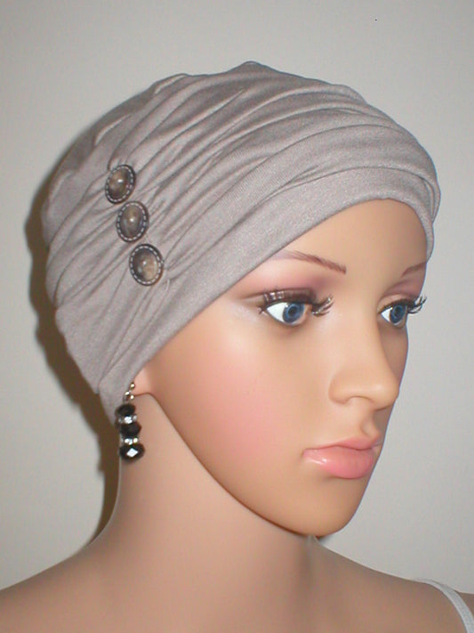 soft breathable comfortable chemo hat and removable twist headband - Full coverage chemo headwear for cancer hairloss or Alopecia - Billie cappuccino