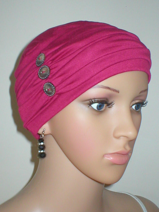 soft breathable comfortable chemo hat and removable twist headband - Full coverage chemo headwear for cancer hairloss or Alopecia - Billie cherry