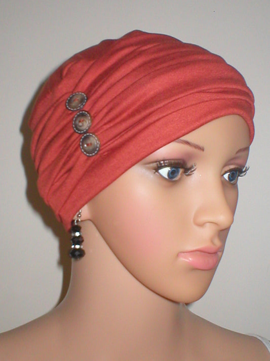 soft breathable comfortable chemo hat and removable twist headband - Full coverage chemo headwear for cancer hairloss or Alopecia - Billie copper