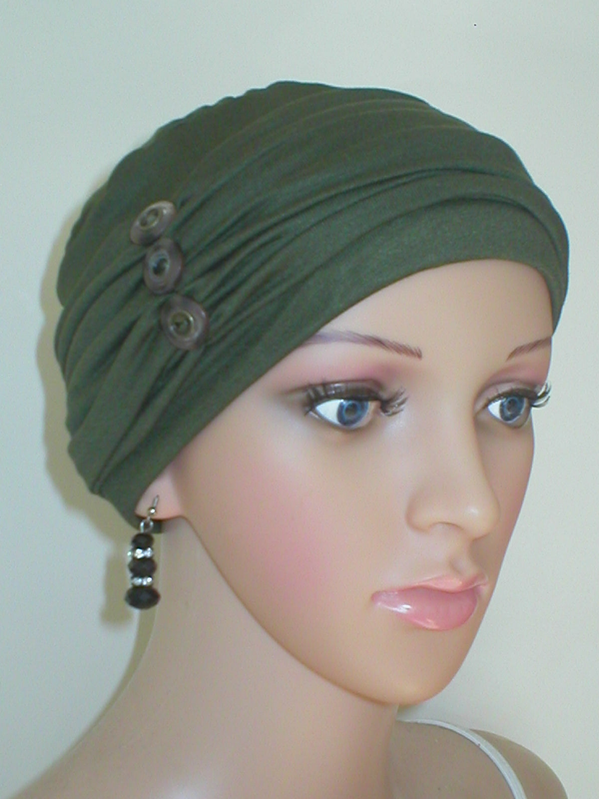 soft breathable comfortable chemo hat and removable twist headband - Full coverage chemo headwear for cancer hairloss or Alopecia - Billie khaki