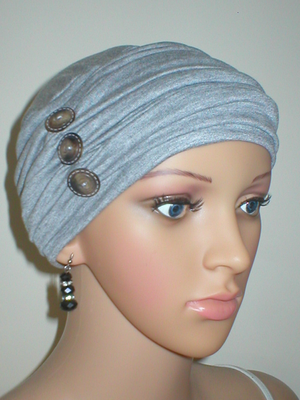 soft breathable comfortable chemo hat and removable twist headband - Full coverage chemo headwear for cancer hairloss or Alopecia - Billie light grey marl