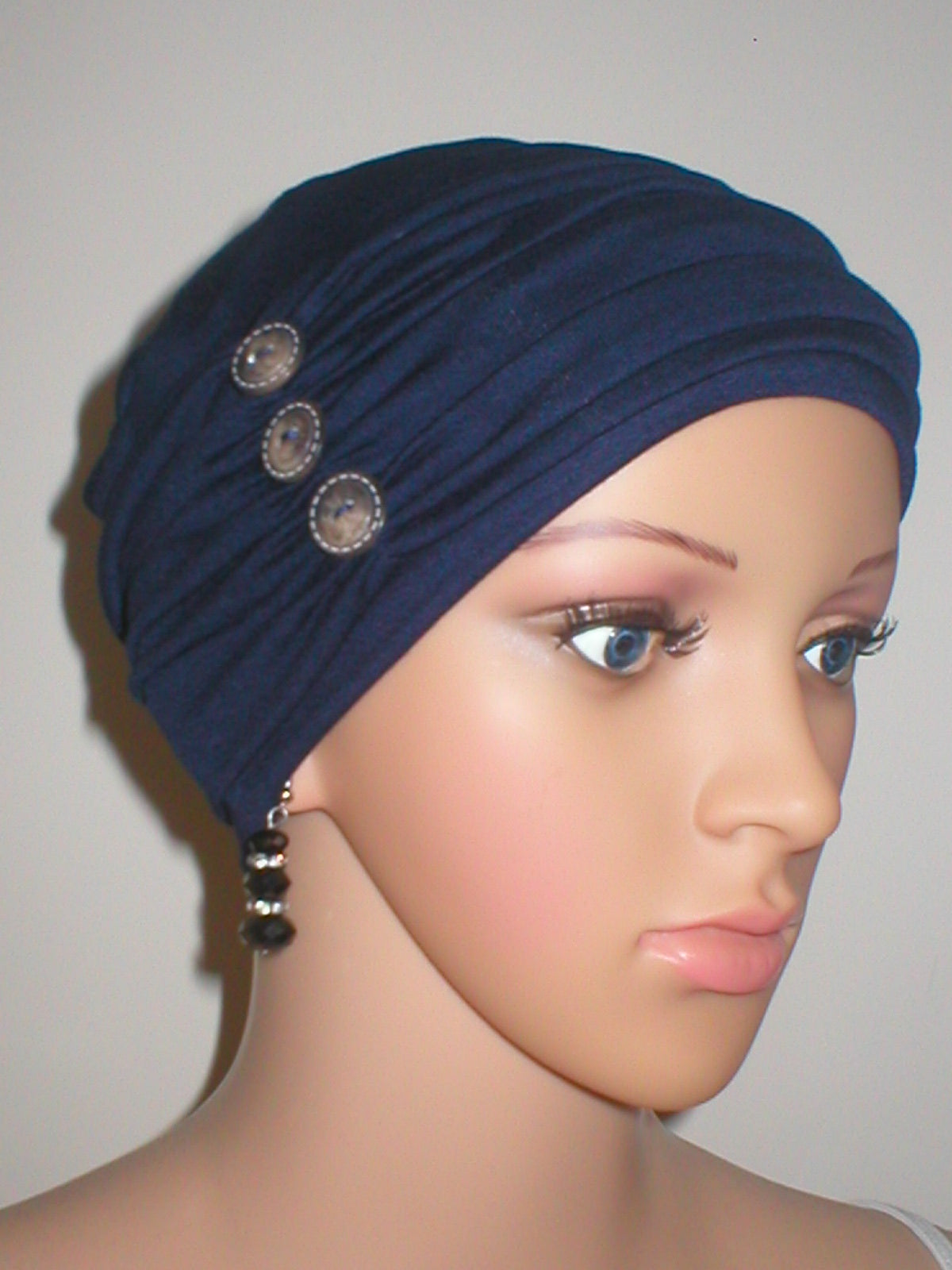 soft breathable comfortable chemo hat and removable twist headband - Full coverage chemo headwear for cancer hairloss or Alopecia - Billie navy