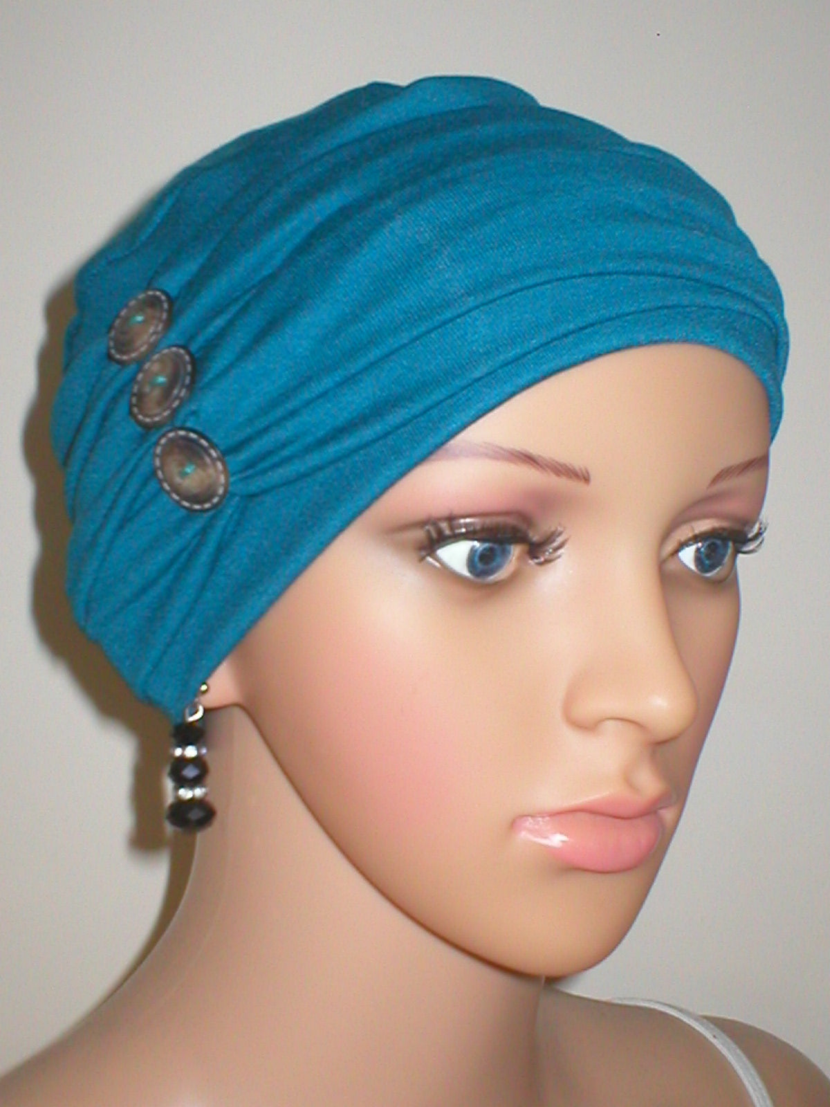 soft breathable comfortable chemo hat and removable twist headband - Full coverage chemo headwear for cancer hairloss or Alopecia - Billie teal