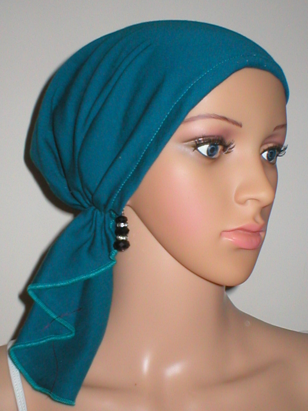 Cotton jersey elasticated chemo bandana/ pre tied chemo scarf - Lizzie teal