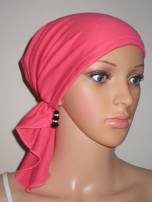 Cotton jersey elasticated chemo bandana/ pre tied chemo scarf - Lizzie dark coral