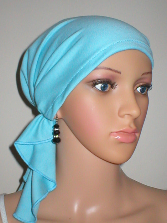 Cotton jersey elasticated chemo bandana/ pre tied chemo scarf - Lizzie aqua