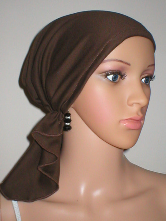 Cotton jersey elasticated chemo bandana/ pre tied chemo scarf - Lizzie light brown