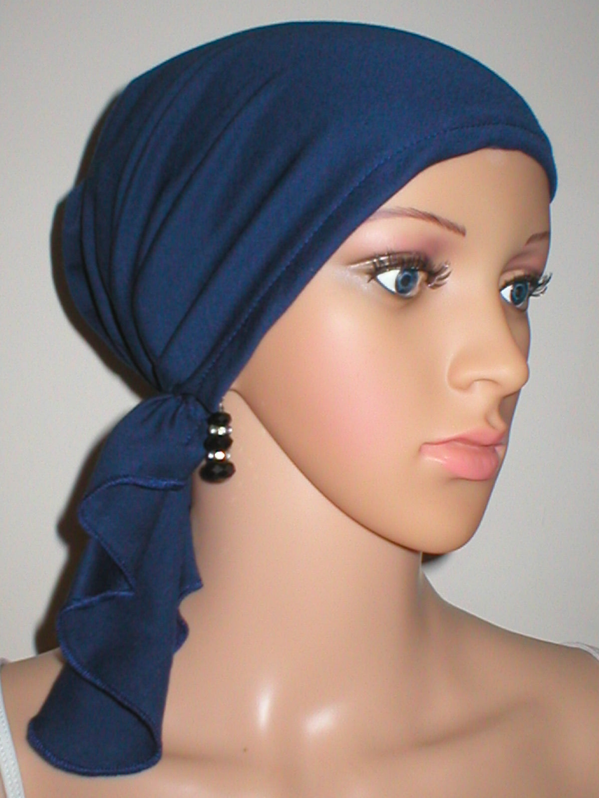 Cotton jersey elasticated chemo bandana/ pre tied chemo scarf - Lizzie light navy