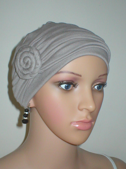 Soft breathable comfortable chemo hat and removable twist headband - Full coverage chemo headwear for cancer hairloss or Alopecia - Cappuccino