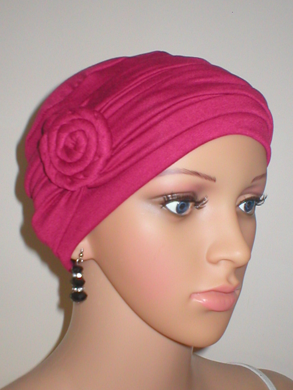 Soft breathable comfortable chemo hat and removable twist headband - Full coverage chemo headwear for cancer hairloss or Alopecia - Rosie cherry