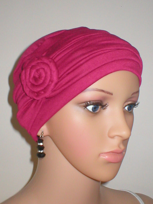 Soft breathable comfortable chemo hat and removable twist headband - Full coverage chemo headwear for cancer hairloss or Alopecia - Rosie cherry