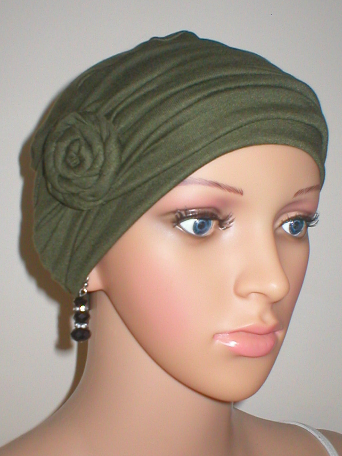 Soft breathable comfortable chemo hat and removable twist headband - Full coverage chemo headwear for cancer hairloss or Alopecia - Rosie khaki