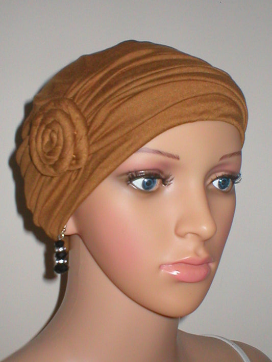 Soft breathable comfortable chemo hat and removable twist headband - Full coverage chemo headwear for cancer hairloss or Alopecia - Rosie ochre