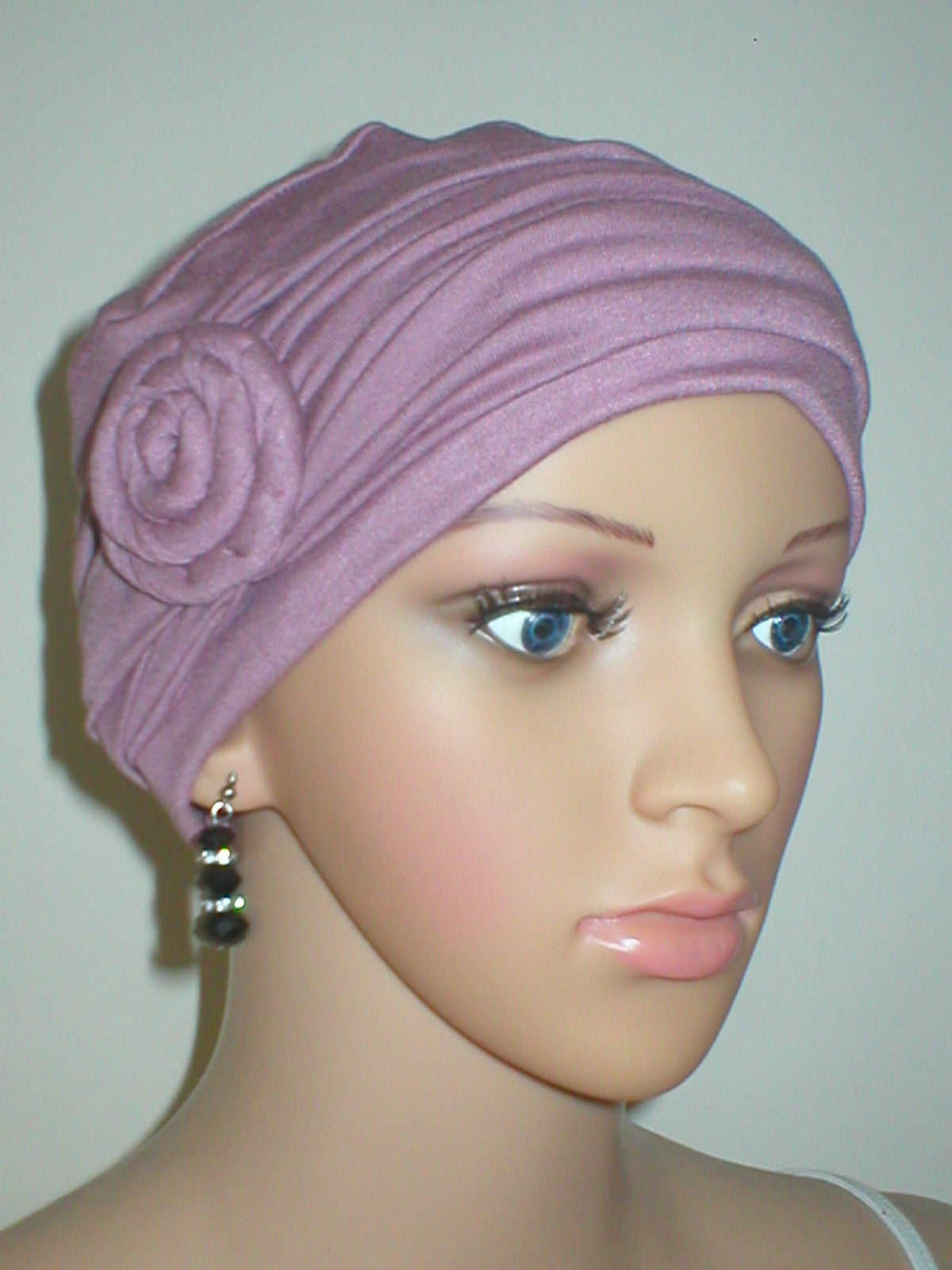 Soft breathable comfortable chemo hat and removable twist headband - Full coverage chemo headwear for cancer hairloss or Alopecia - Rosie rose