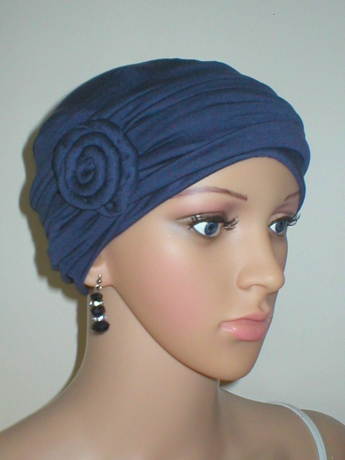 Soft breathable comfortable chemo hat and removable twist headband - Full coverage chemo headwear for cancer hairloss or Alopecia - Rosie navy