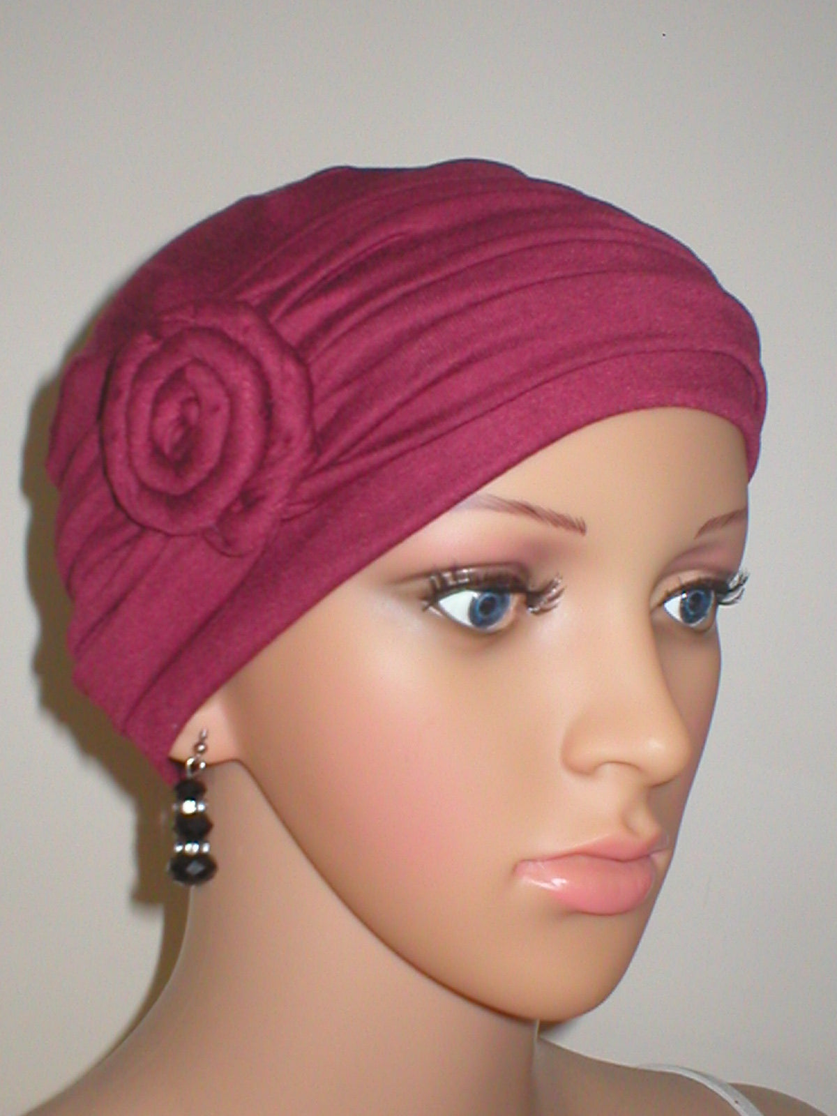 Soft breathable comfortable chemo hat and removable twist headband - Full coverage chemo headwear for cancer hairloss or Alopecia - Rosie wine