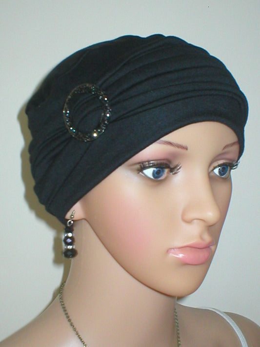 Soft chemo hat and removable buckle headband - Black/Black