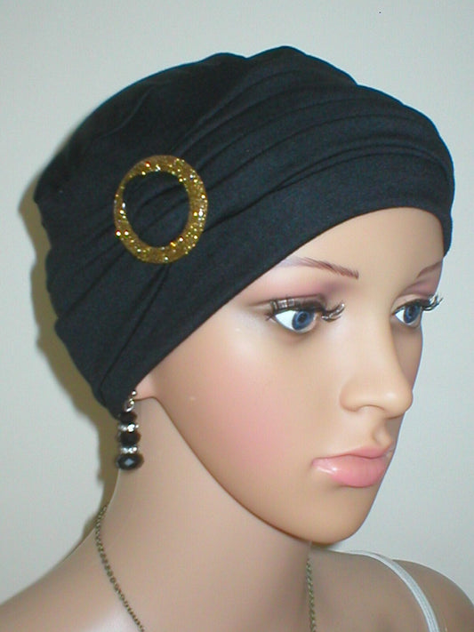 Sophie soft breathable comfortable chemo hat and removable buckle headband - Black gold