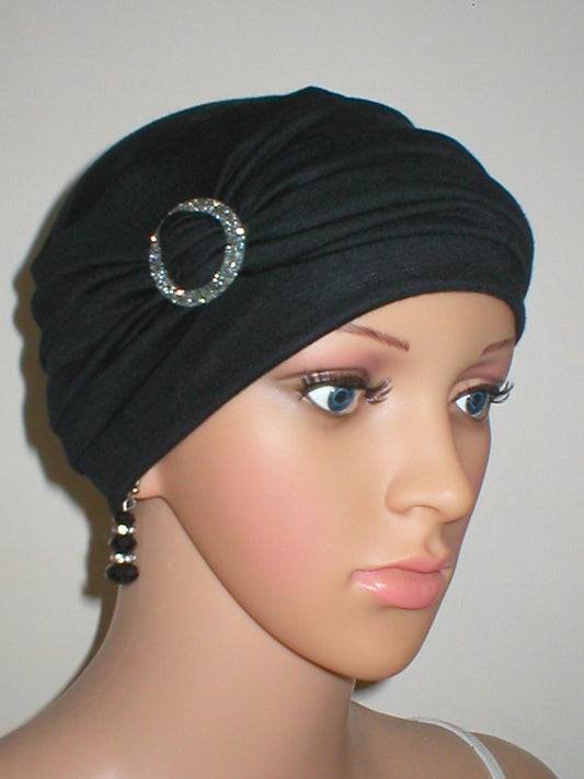 Soft breathable comfortable chemo hat and removable buckle headband - Full coverage chemo headwear for cancer hairloss or Alopecia Sophie black/silver