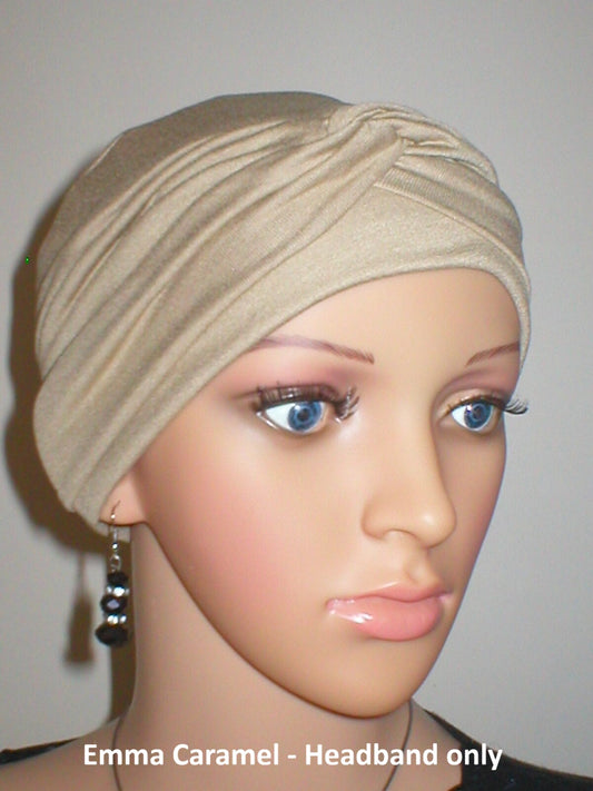 Wide plain twist jersey stretchy headbands - Perfect chemo hat accessories - Emma caramel