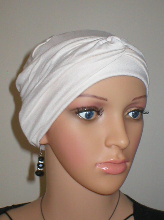 Soft comfortable chemo hat and twist headband - Full coverage chemo headwear - Suzie Cream