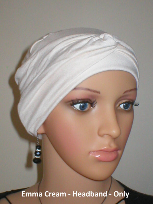 Wide plain twist jersey stretchy headbands - Perfect chemo hat accessories - Emma cream