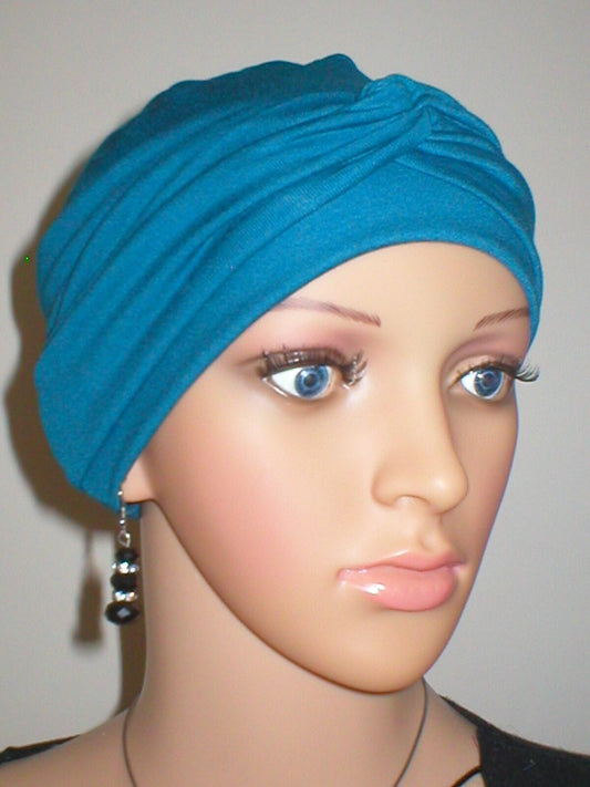 Soft comfortable chemo hat and twist headband - Full coverage chemo headwear - Suzie Teal