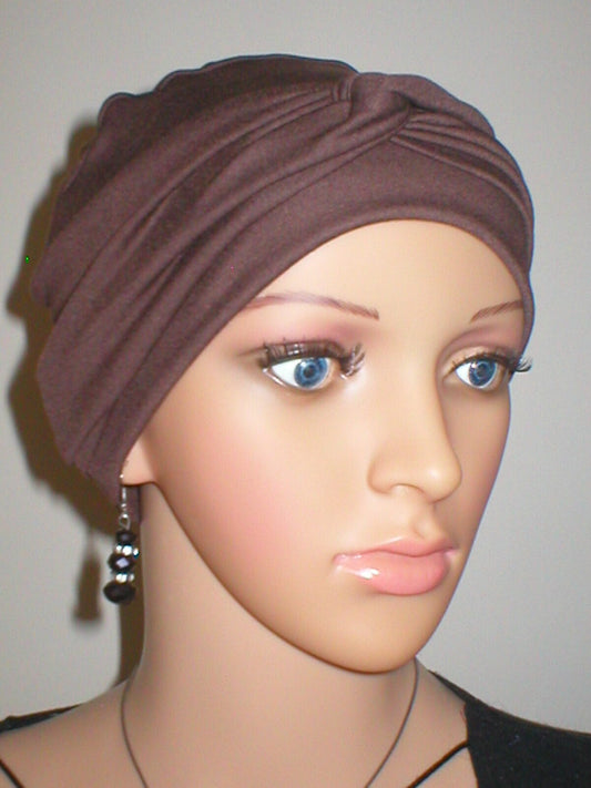 Soft comfortable chemo hat and twist headband - Full coverage chemo headwear - Suzie brown