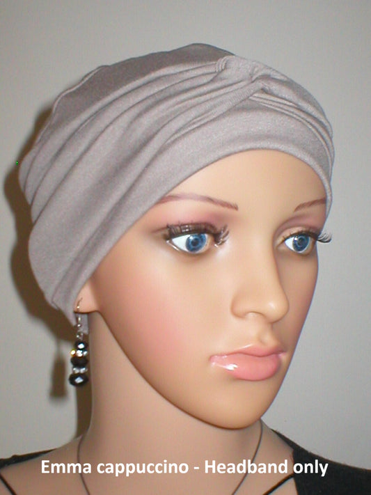 Wide plain twist jersey stretchy headbands - Perfect chemo hat accessories - Emma cappuccino