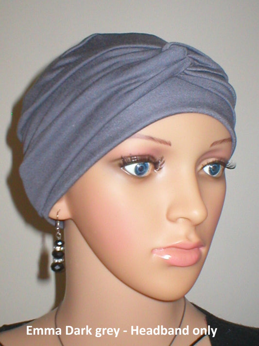 Wide plain twist jersey stretchy headbands - Perfect chemo hat accessories - Emma dark grey