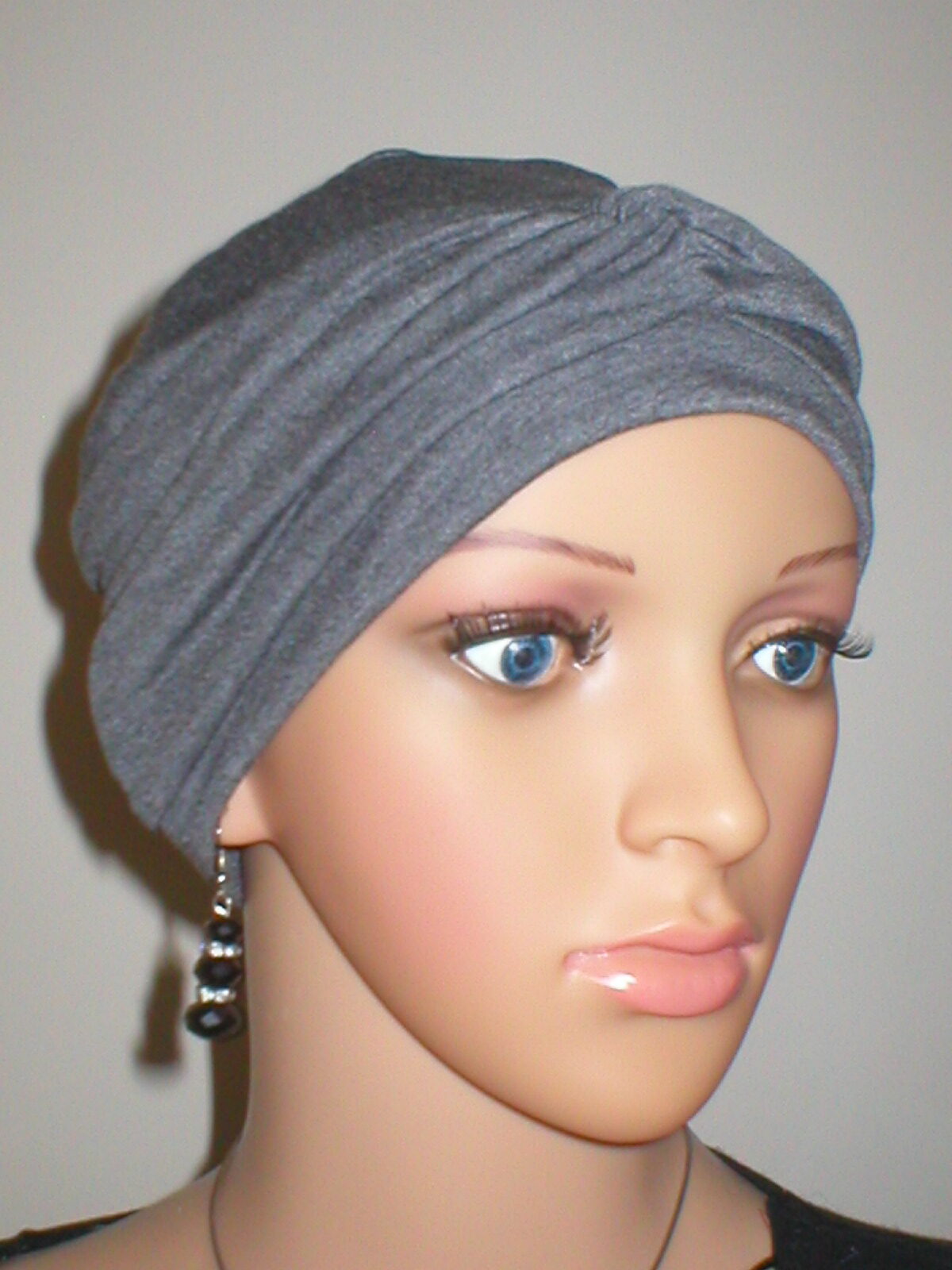 Soft comfortable chemo hat and twist headband - Full coverage chemo headwear - Suzie Dark grey marl