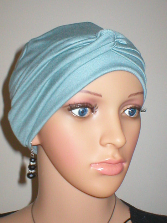 Soft comfortable chemo hat and twist headband - Full coverage chemo headwear - Suzie duck egg