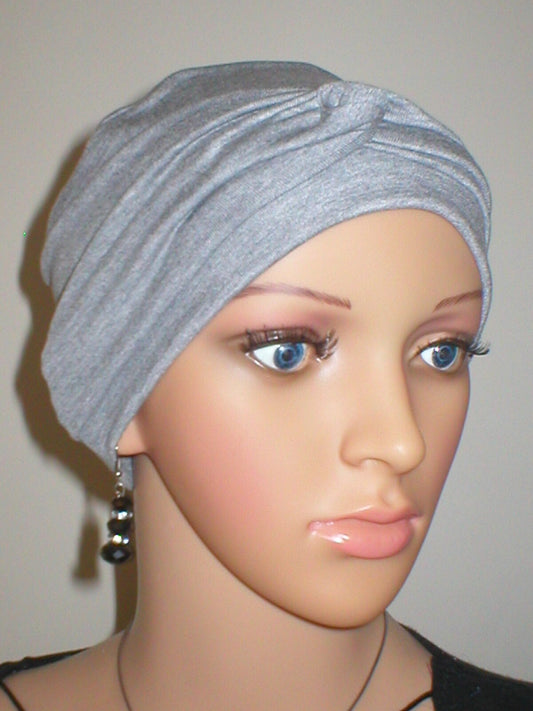 Soft comfortable chemo hat and twist headband - Full coverage chemo headwear - Suzie light grey marl