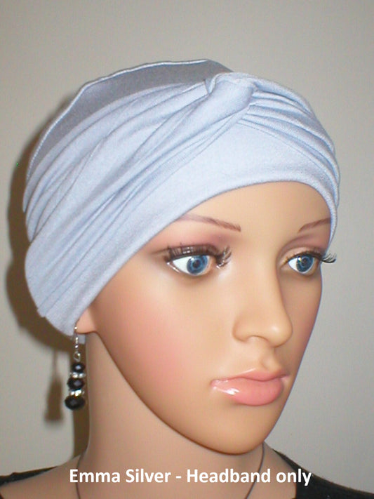 Wide plain twist jersey stretchy headbands - Perfect chemo hat accessories - Emma silver