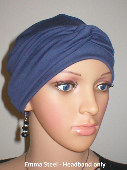 Wide plain twist jersey stretchy headbands - Perfect chemo hat accessories - Emma steel