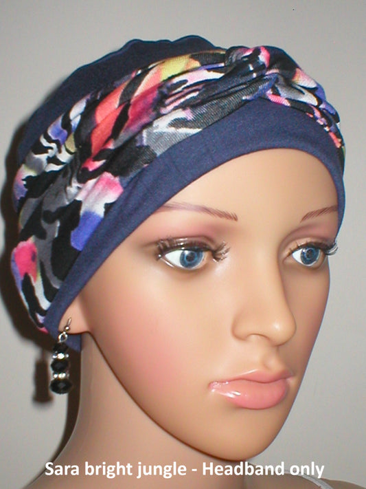 Soft twist jersey patterned stretchy chemo headbands - Sara bright jungle